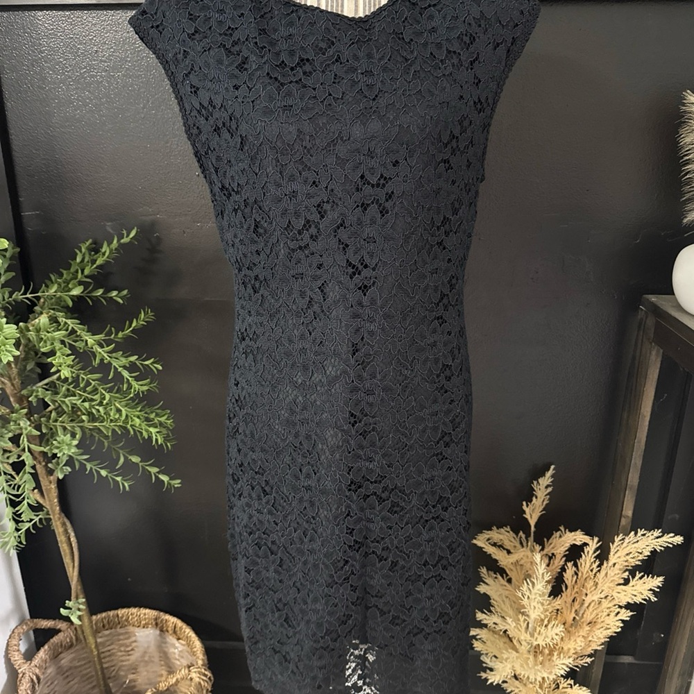 Vintage PG Collections Lace Dress Evening Wear Black w Shoulder Pads Sz 14